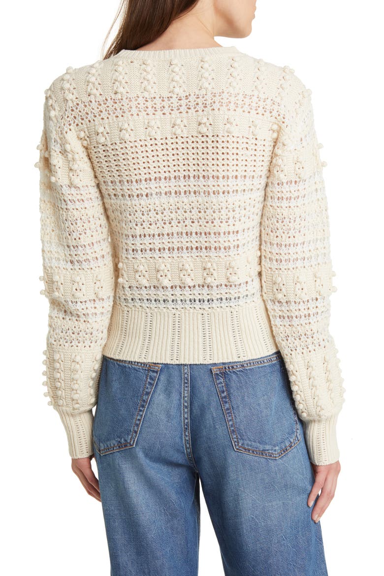 Open Stitch Pom Sweater, Alternate, color, WHITE