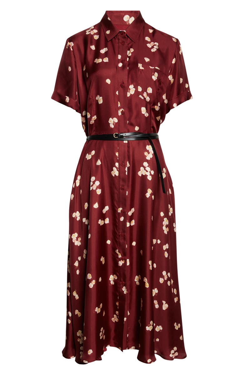 Altuzarra Kiera Petal Print Belted Silk Shirtdress, Main, color, Maroon Allover Petals
