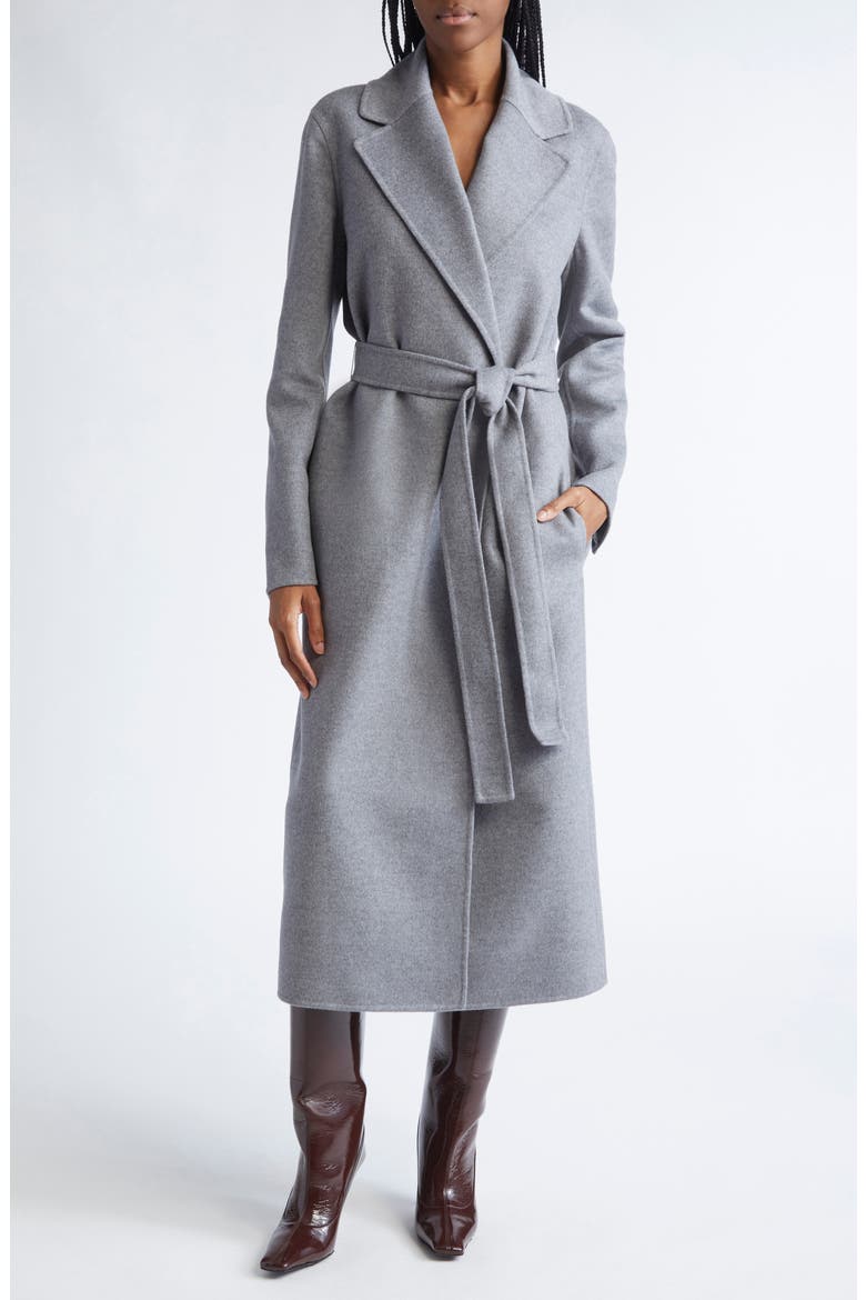Belted Double Face Wool Wrap Coat, Main, color, LIGHT GREY MELANGE