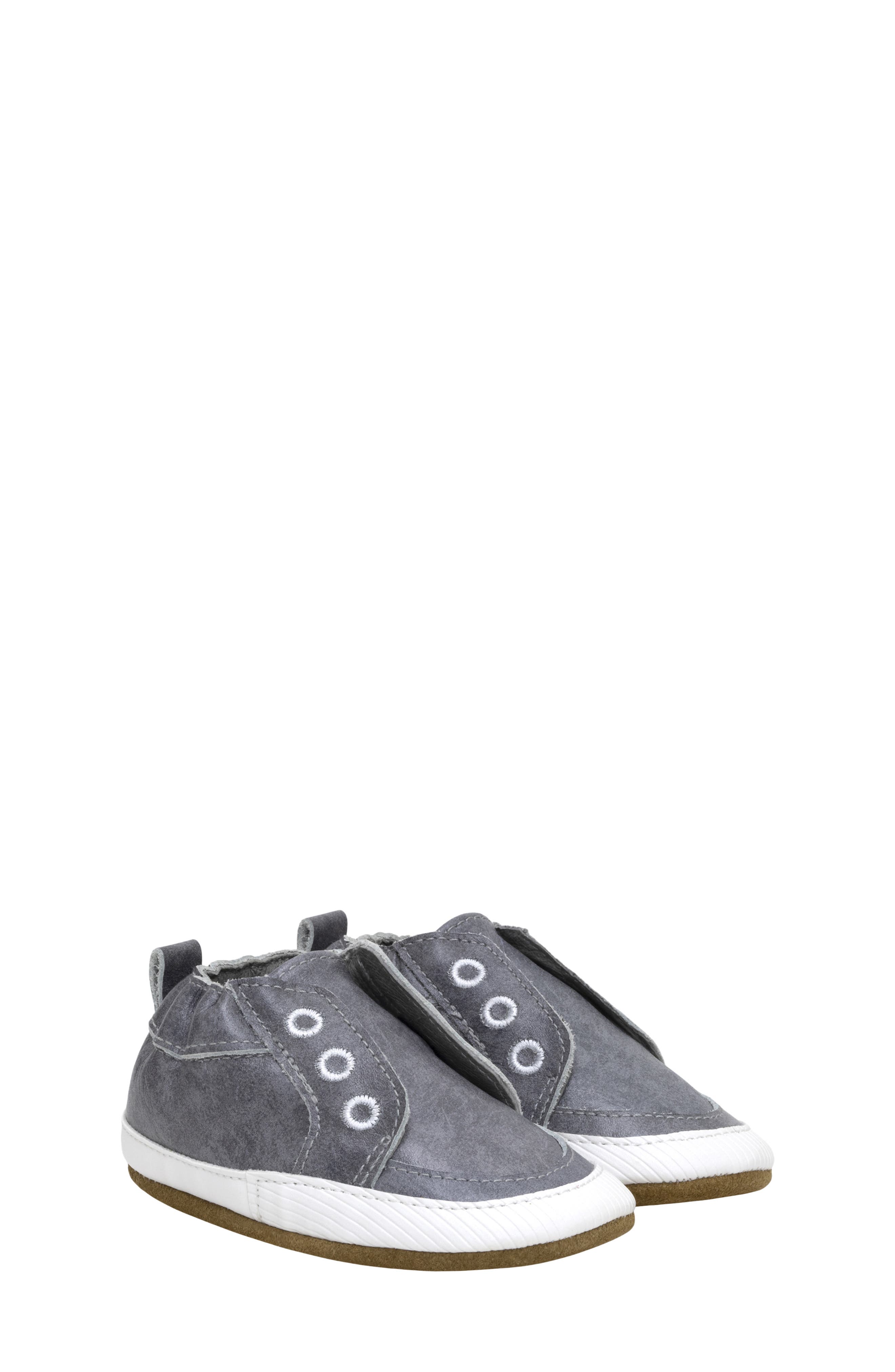 Robeez<sup>®</sup> Stylish Steve Crib Shoe, Main, color, Grey