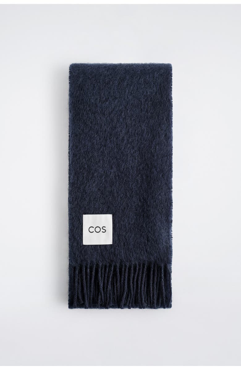COS Fringed Mohair Scarf, Alternate, color, Navy