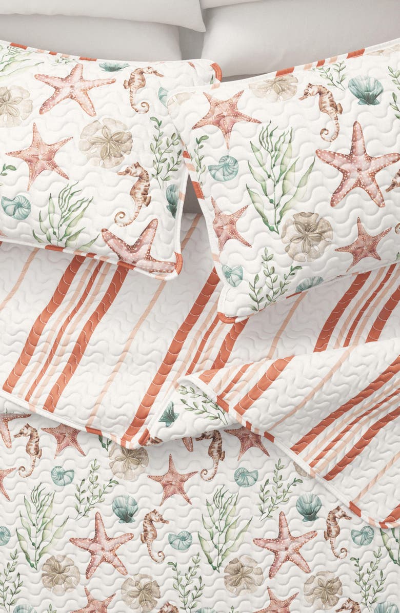 Woven & Weft Starfish Seahorse Reversible Microfiber Quilt Set, Alternate, color, Seahorse Shells