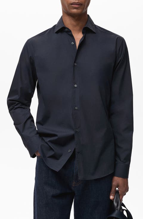 Regular Fit Solid Cotton Button-Up Shirt