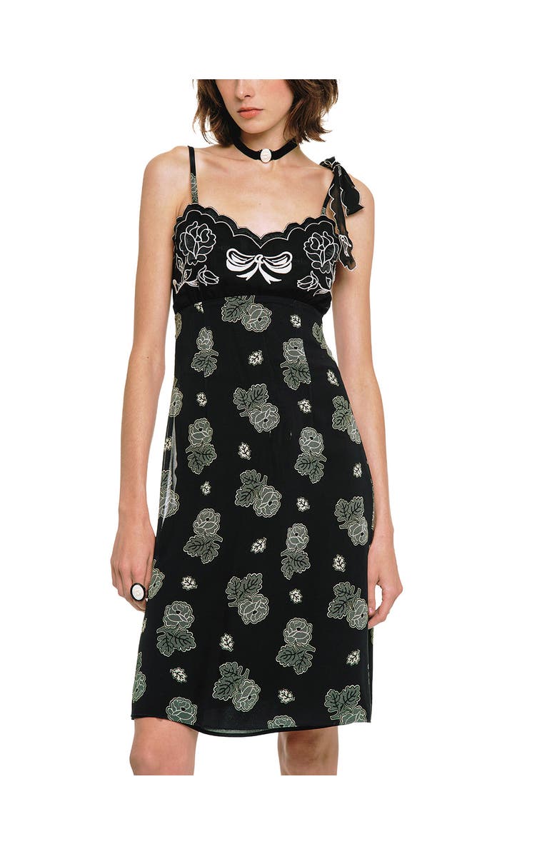 Anna Sui Sketch Roses Chiffon Embroidery Slip Dress, Main, color, Black