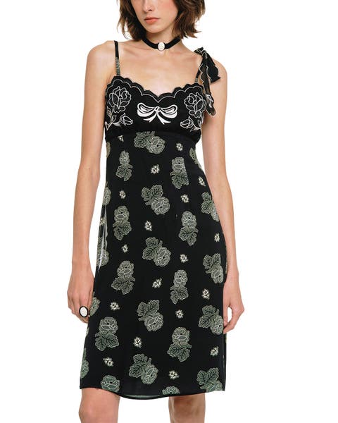 Sketch Roses Chiffon Embroidery Slip Dress