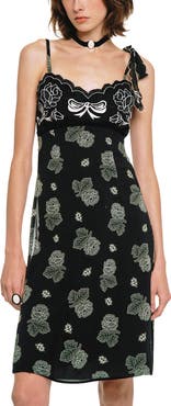 Anna Sui Sketch Roses Chiffon Embroidery Slip Dress