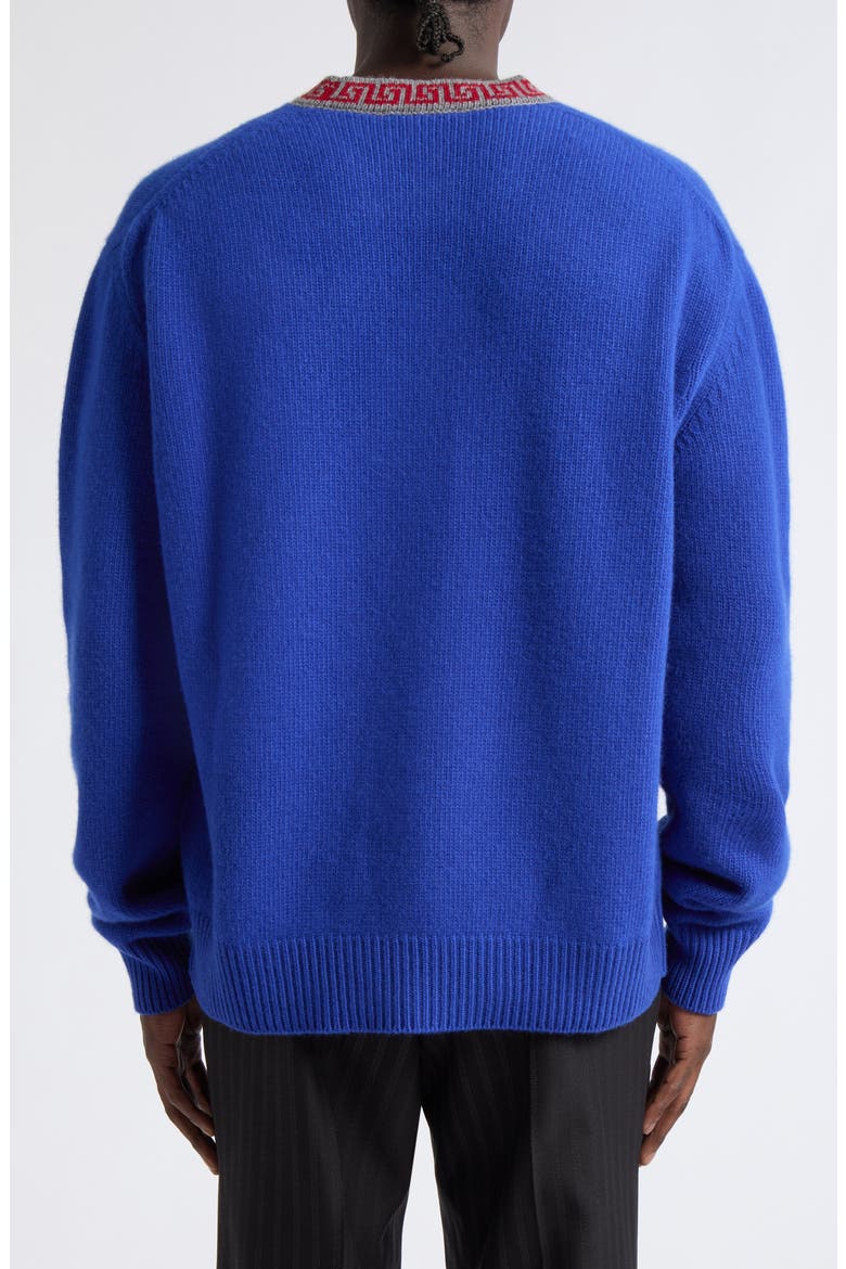 Greca Border Crewneck Wool & Cashmere Sweater, Alternate, color, BLUETTE