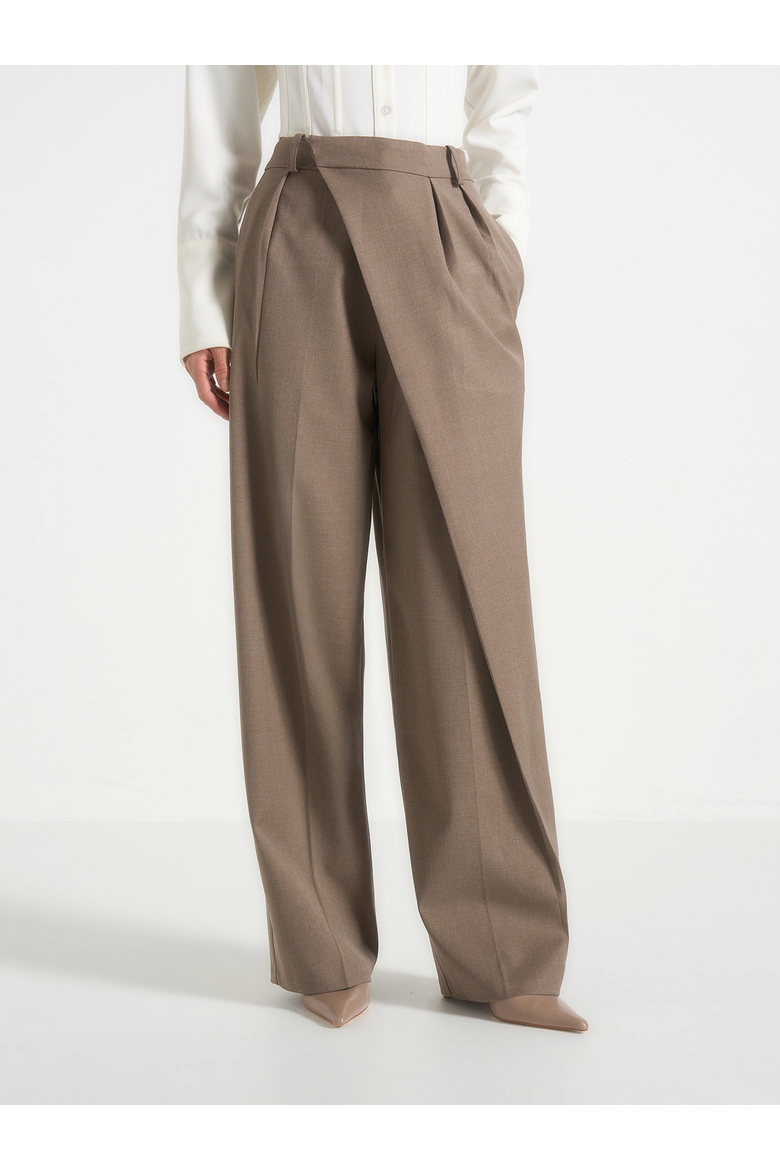 Colette Draped Wrap Front Pleated Trousers, Alternate, color, Taupe