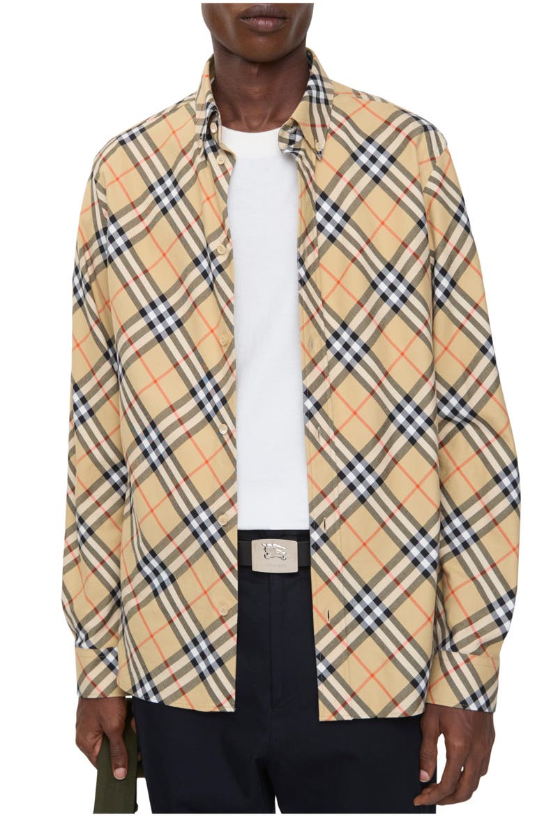 Relaxed Fit Check Cotton Flannel Shirt, Main, color, Sand beige