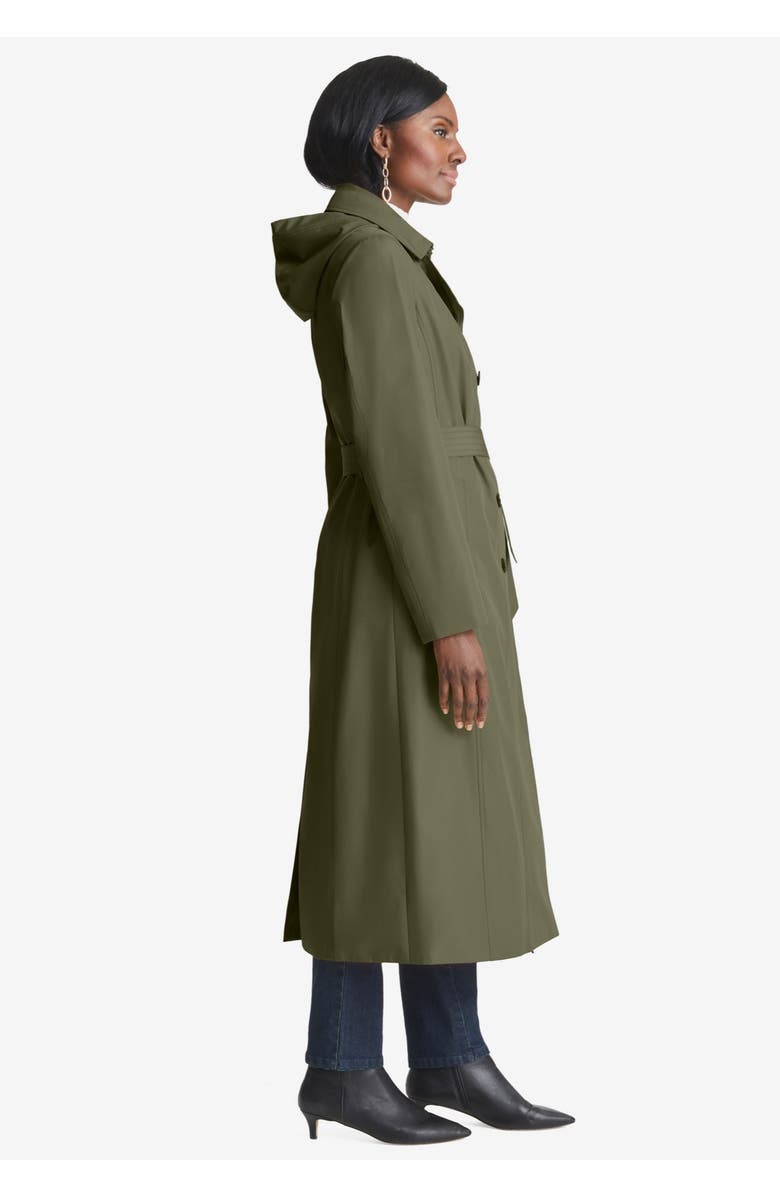 Jessica London Double Breasted Long Trench Raincoat, Alternate, color, Black