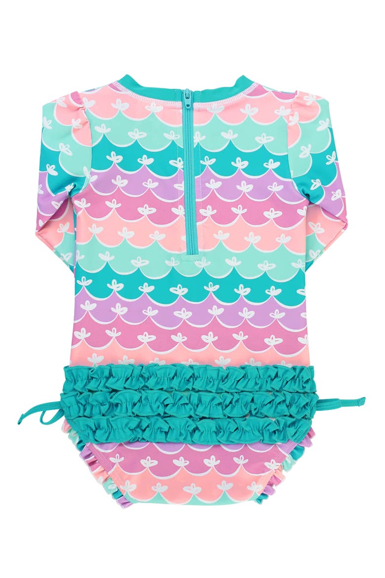 Mermaid One-Piece Rashguard Swimsuit, Alternate, color, BLUE RAINBOW