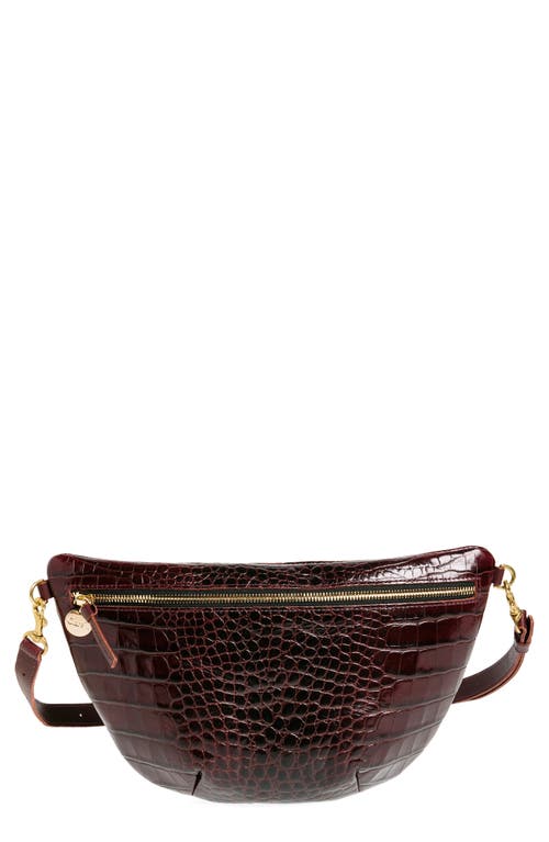 Shop Clare V . Grande Leather Belt Bag In Bordeaux Autumn Croco