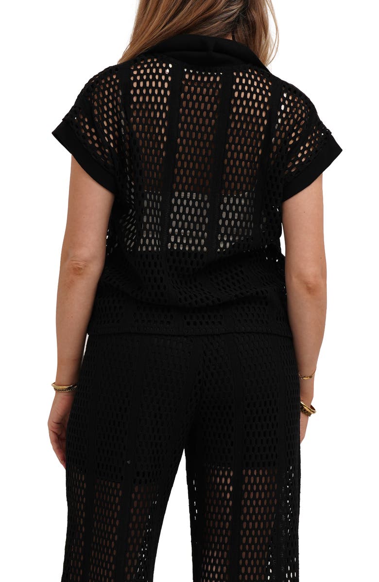 CYRUS <p>Open Stitch Knit Quarter Zip Top</p>, Alternate, color, Black