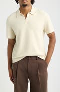 Open Edit Johnny Collar Textured Polo Sweater