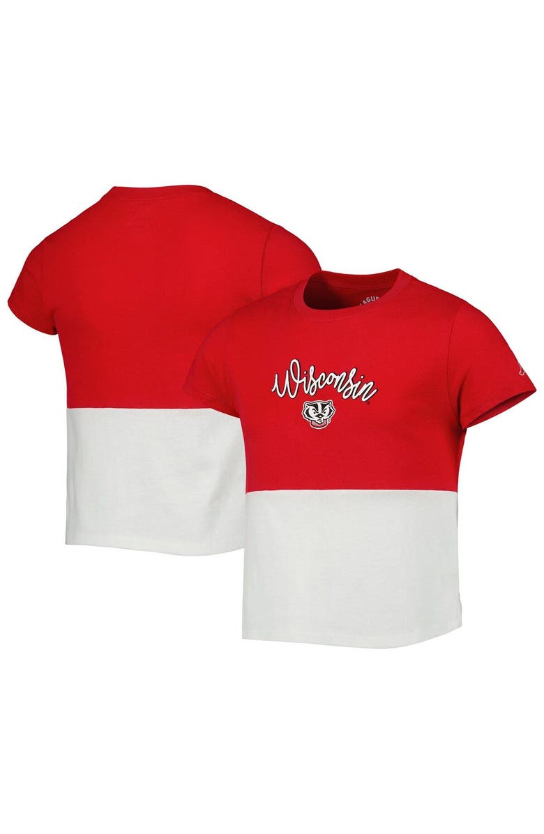 LEAGUE COLLEGIATE WEAR Girls Youth League Collegiate Wear Red/White Wisconsin Badgers Colorblocked T-Shirt, Main, color, Red