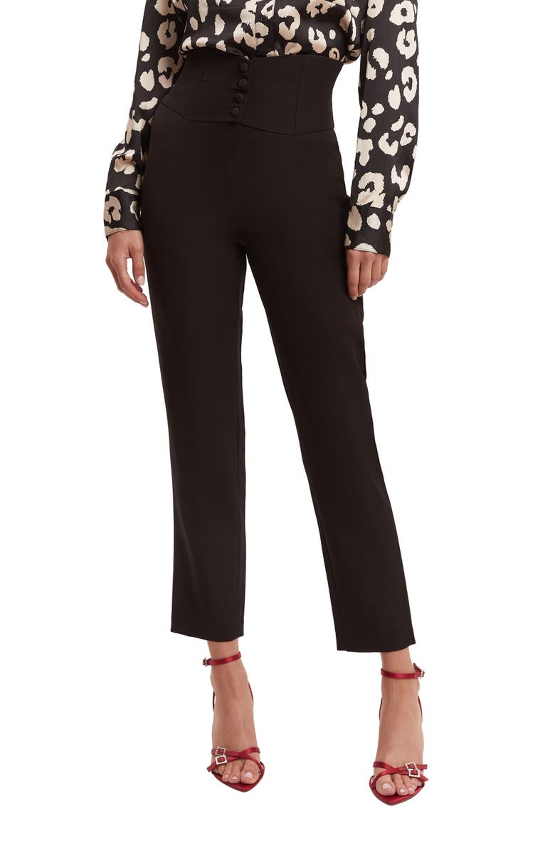 Bardot Corset High Waist Ankle Pants, Main, color, Black