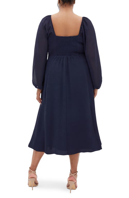 City Chic Flirty Long Sleeve Cocktail Midi Dress In Navy