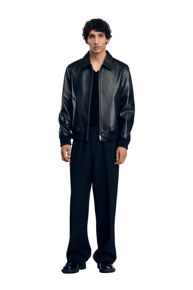 Plain leather jacket, Main, color, Black