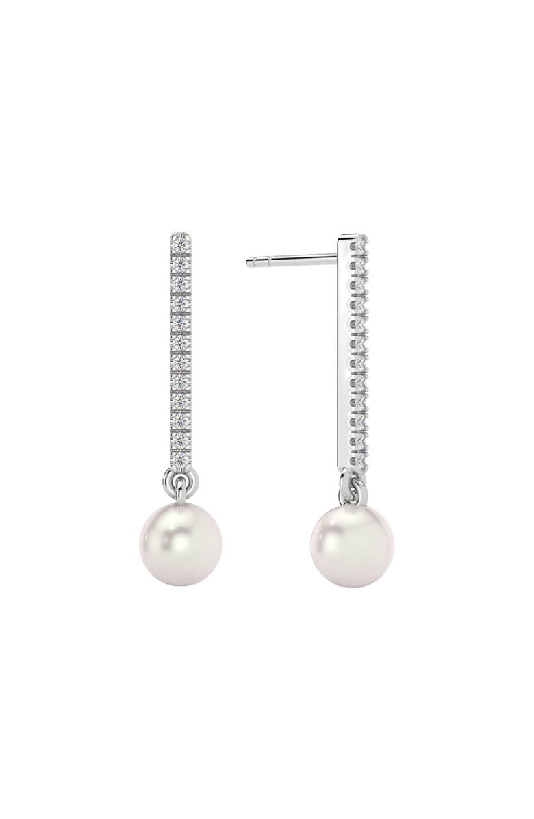Bliss Diamond 6mm Pearl & Diamond Dangle Earrings Women's 14k Gold Tennis Earrings Lab Grown, Alternate, color, 14K White Gold
