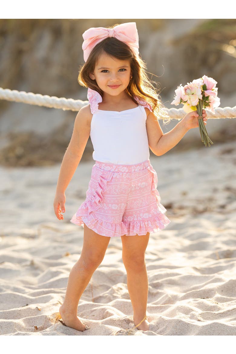 Girls Love Those Frills Top and Ruffle Short Set, Alternate, color, Pink