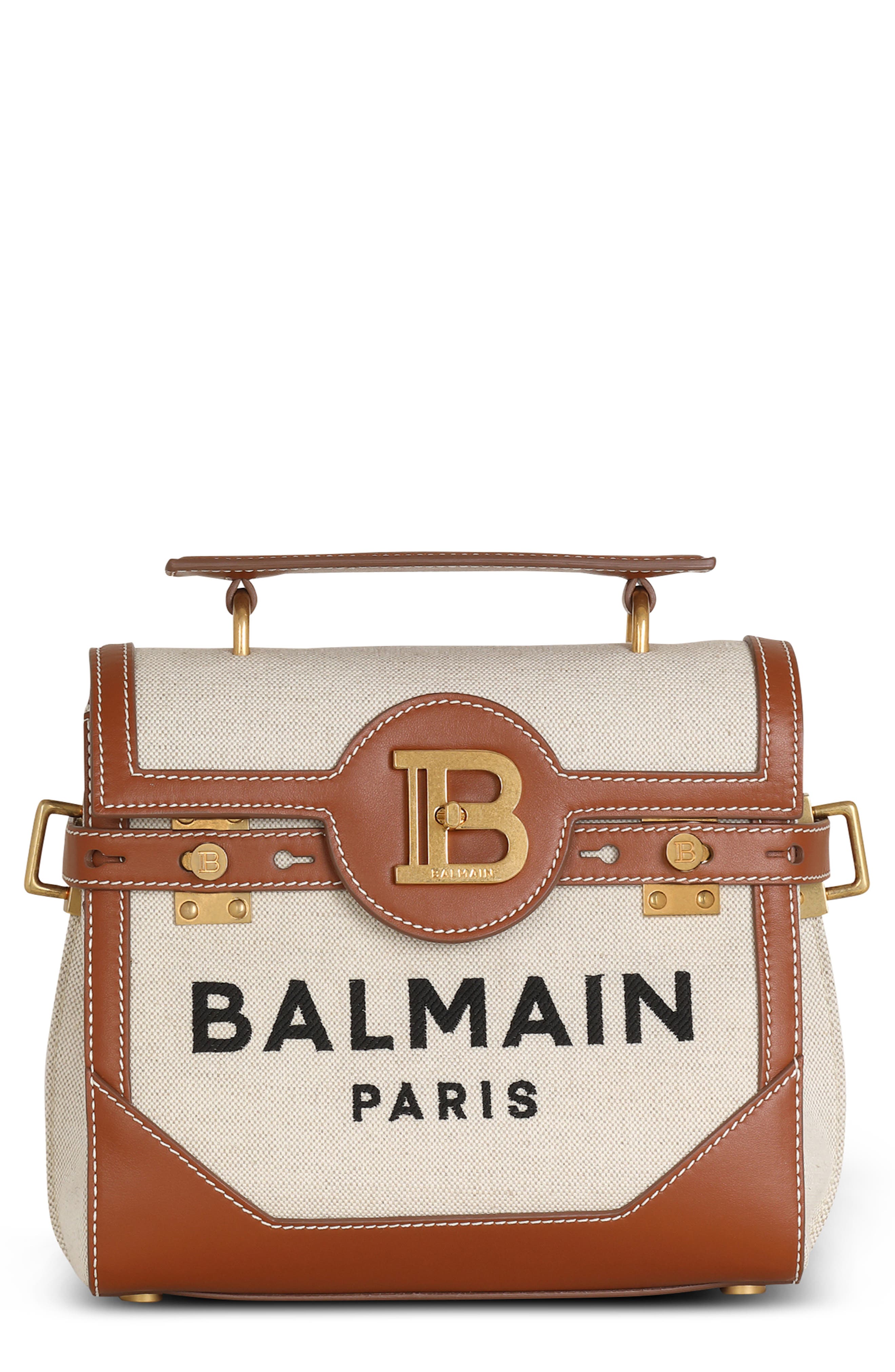 Balmain B-Buzz 23 Canvas & Leather Top Handle Bag, Main, color, 