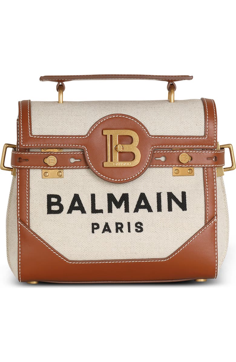 Balmain B-Buzz 23 Canvas & Leather Top Handle Bag, Main, color,