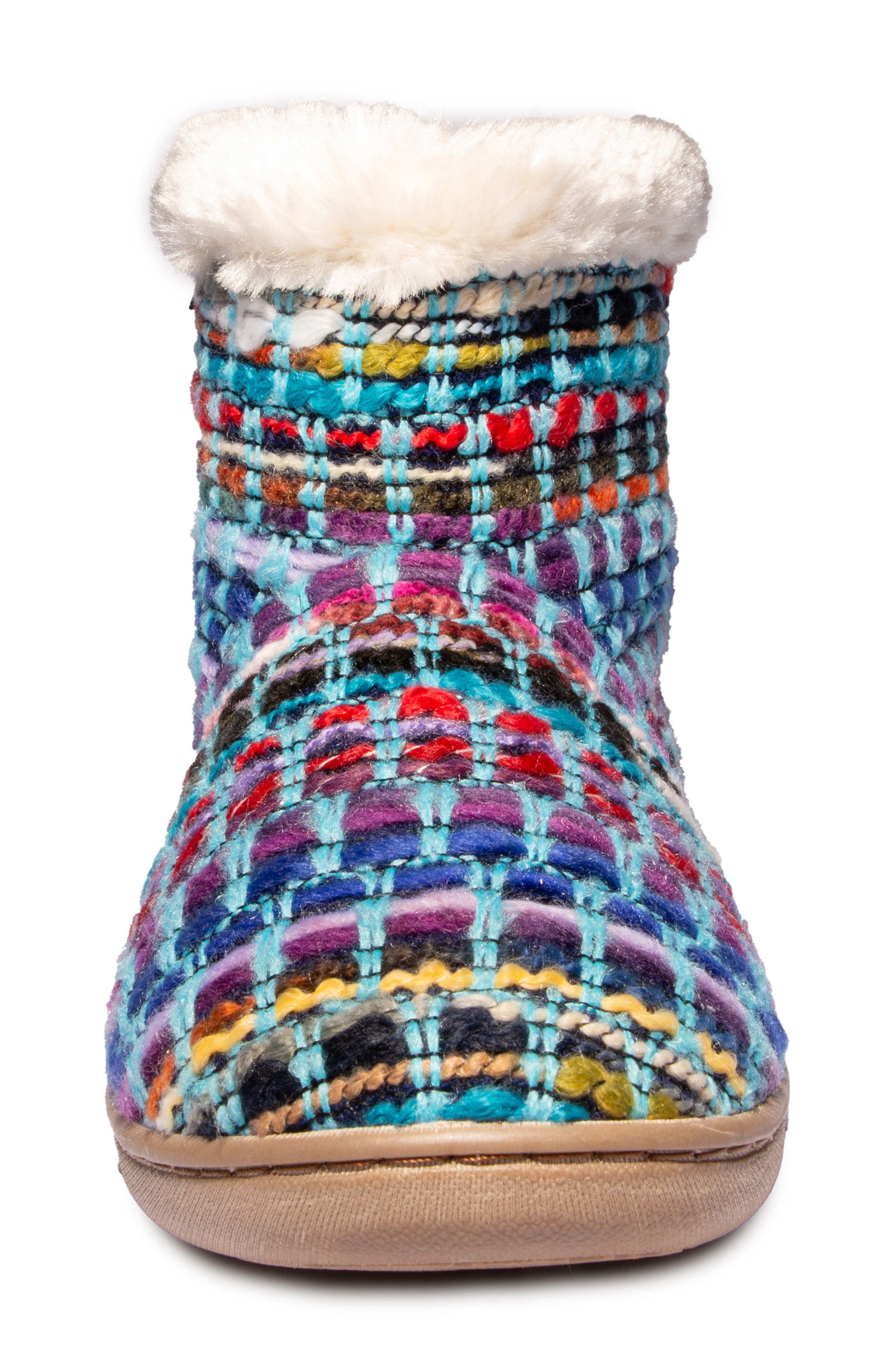 Minnetonka Betty Faux Fur Lined Slipper Bootie, Alternate, color, Turquoise Multi