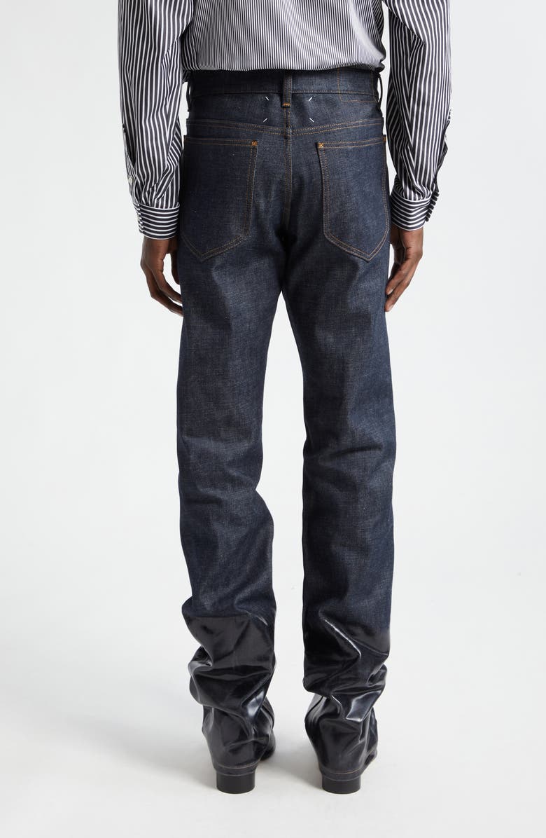 Maison Margiela Lacquered Hem Cotton Denim Jeans, Alternate, color, 