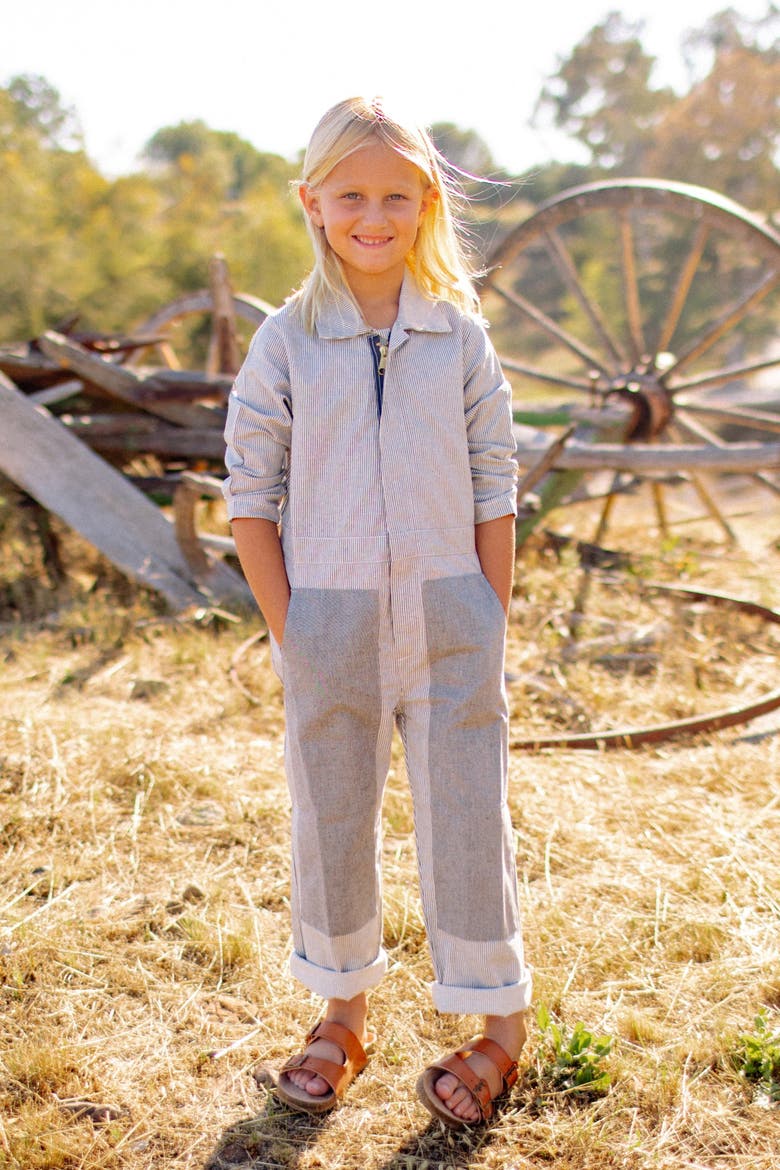 Kids' Organic Cotton Unisex Mac Jumpsuit, Alternate, color, Engineer's Stripe