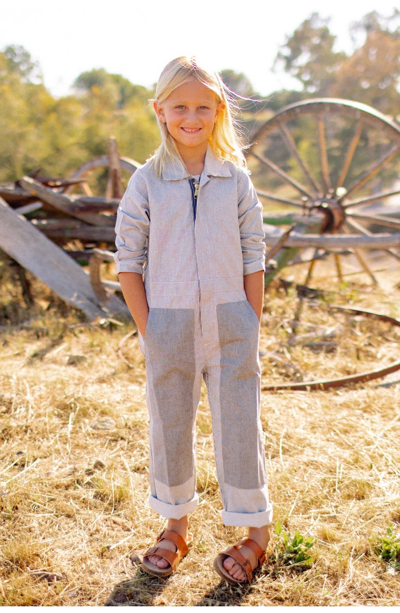 Jackalo Kids' Organic Cotton Unisex Mac Jumpsuit, Alternate, color, Engineer's Stripe