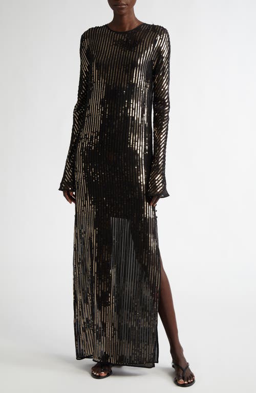 Shop Johanna Ortiz Actitud Nautica Sequin Long Sleeve Tunic Dress In Black/dark Gold