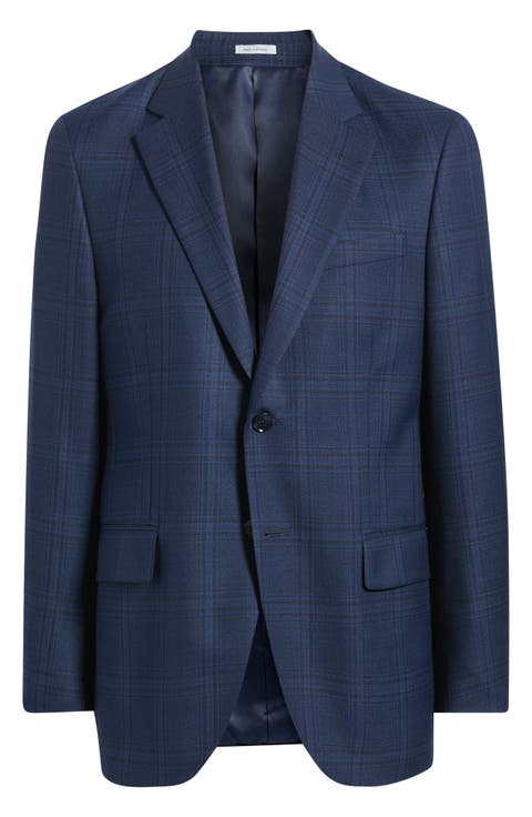 Flynn Classic Fit Blue Windowpane Check Wool Sport Coat