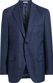 Peter Millar Flynn Classic Fit Blue Windowpane Check Wool Sport Coat