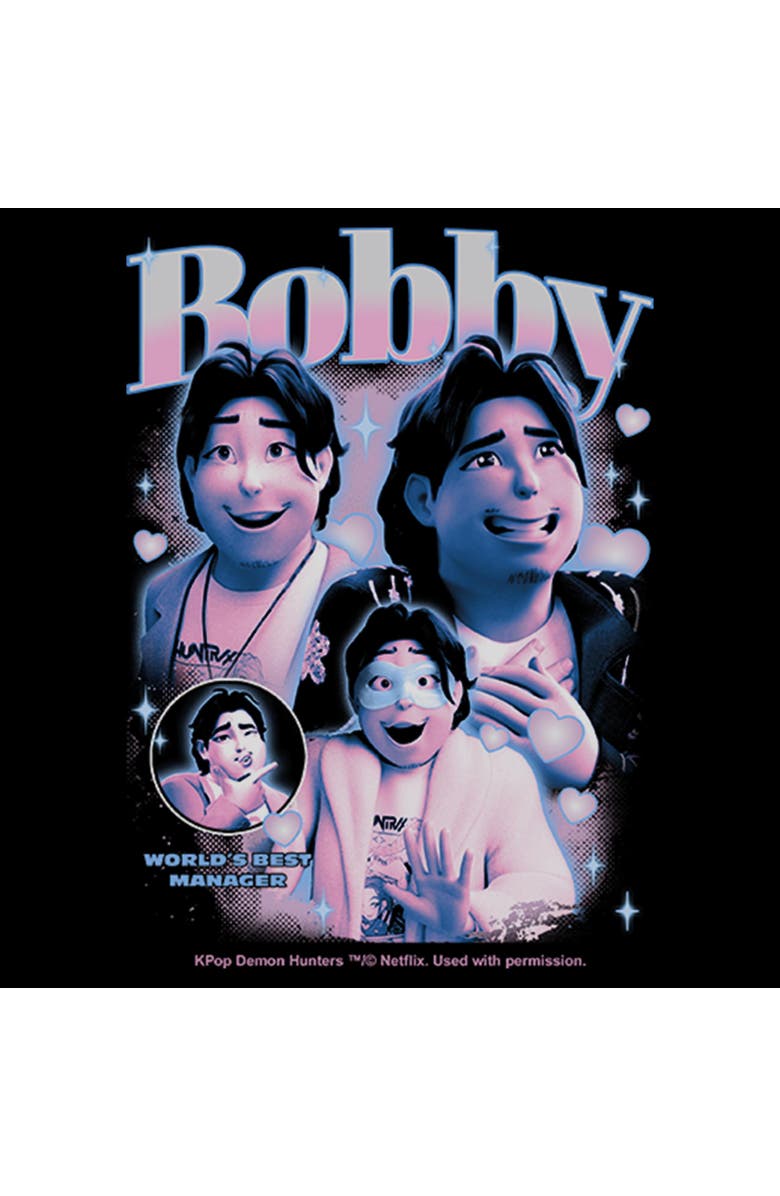 KPop Demon Hunters Girl's KPop Demon Hunters Bobby World's Best Manager Hearts  Graphic T-Shirt, Alternate, color, Black