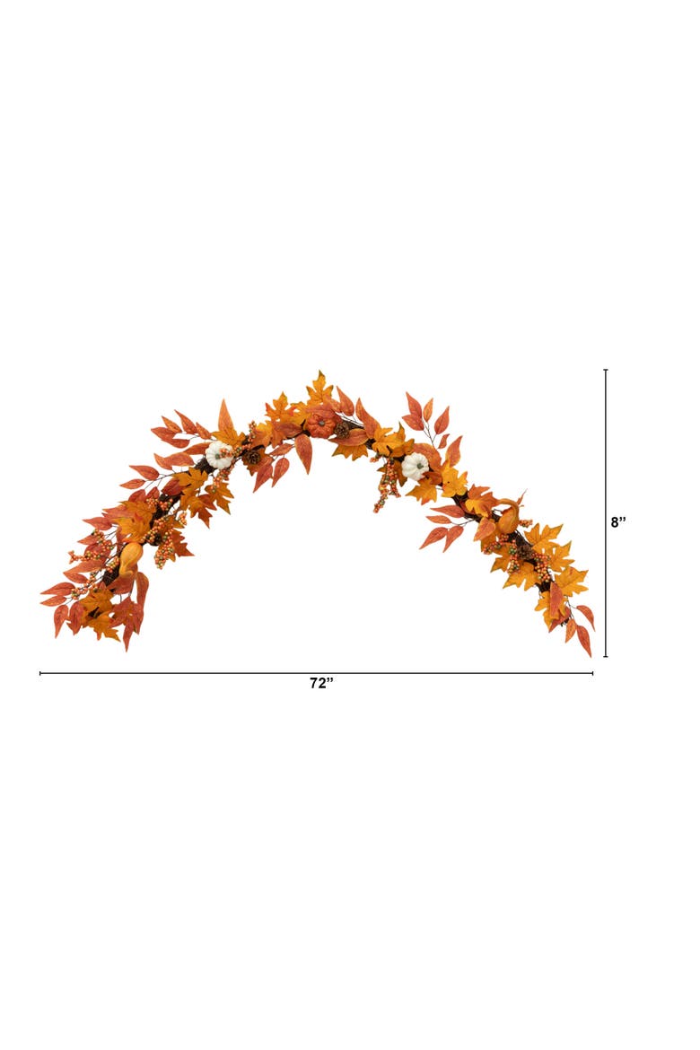 6-ft Assorted Autumn Maple Leaves, Pumpkins, Gourds, Berries and Pinecone Artificial Fall Garland, Alternate, color, Orange