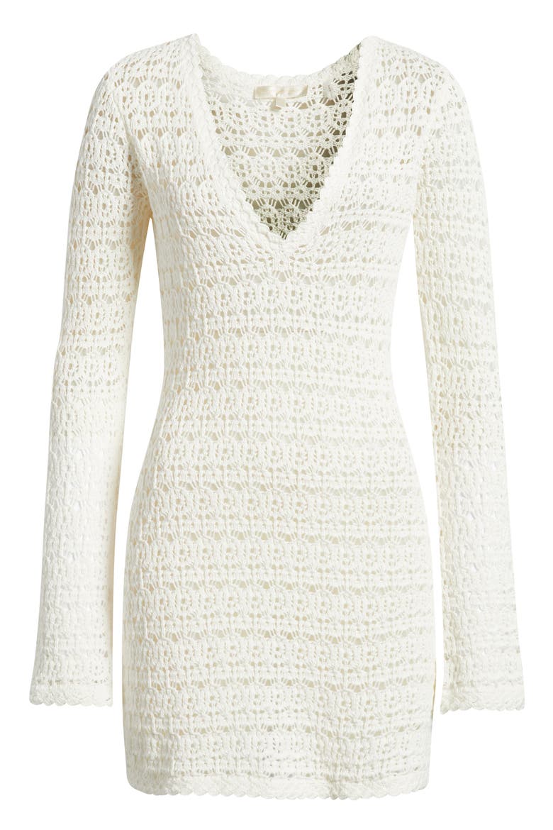 Vespa Long Sleeve Cotton Crochet Minidress, Alternate, color, COCONUT BREEZE