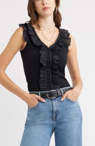 Treasure & Bond Ruffle Trim Cotton Blend Tank
