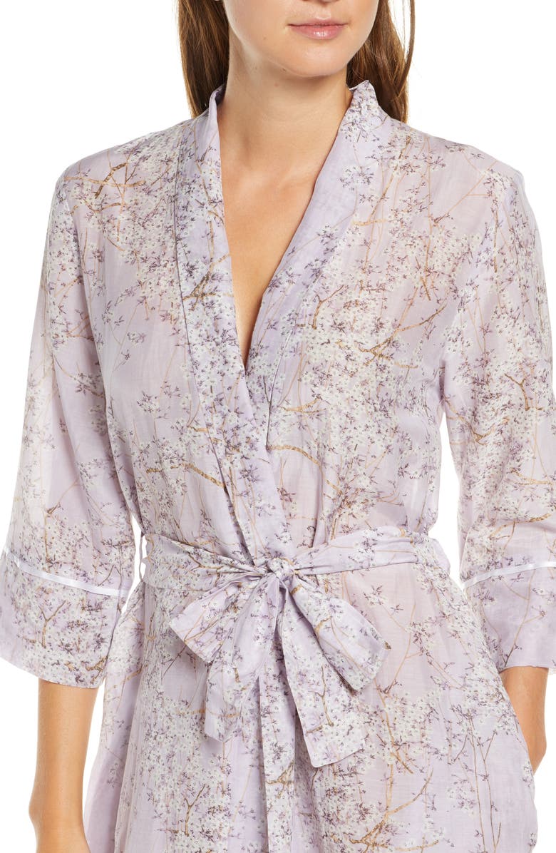 Papinelle Cherry Blossom Cotton & Silk Robe, Alternate, color, Lilac