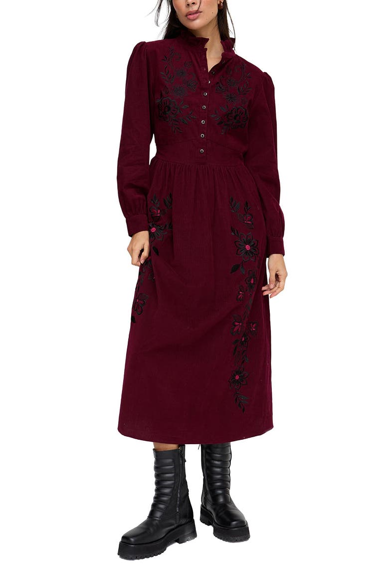 Puglia Corduroy Midi Dress, Main, color, Burgundy