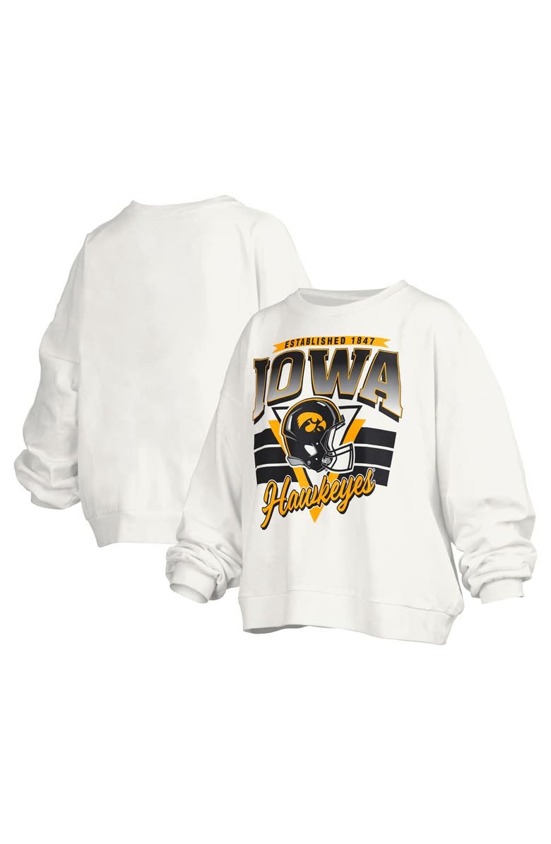 PRESSBOX Women's Pressbox White Iowa Hawkeyes Janice Retro Logo Oversized Pullover Sweatshirt, Main, color, White