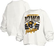 PRESSBOX Women's Pressbox White Iowa Hawkeyes Janice Retro Logo Oversized Pullover Sweatshirt