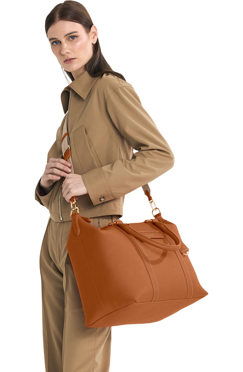 MAISON de SABRÉ Large Leather Weekender Bag, Alternate, color, Pecan Brown