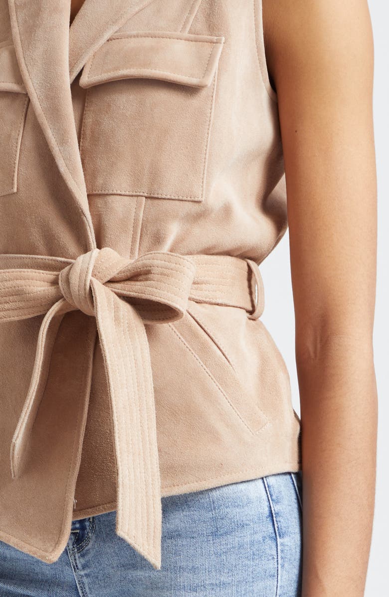 L'AGENCE Arbor Belted Wrap Front Suede Vest, Alternate, color, Cashew