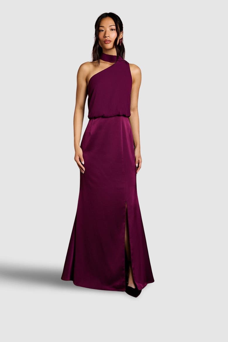 One Shoulder Maxi Bridesmaid Dress, Main, color, Fig