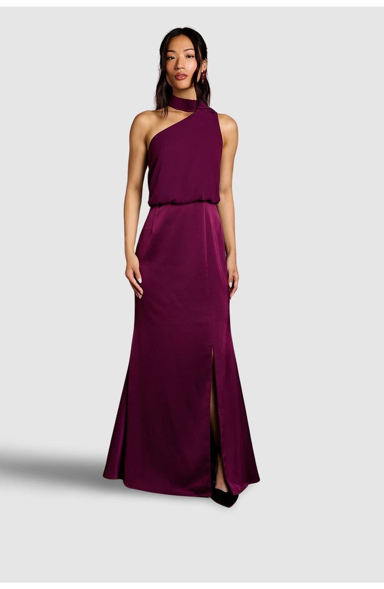 Coast One Shoulder Maxi Bridesmaid Dress, Main, color, Fig