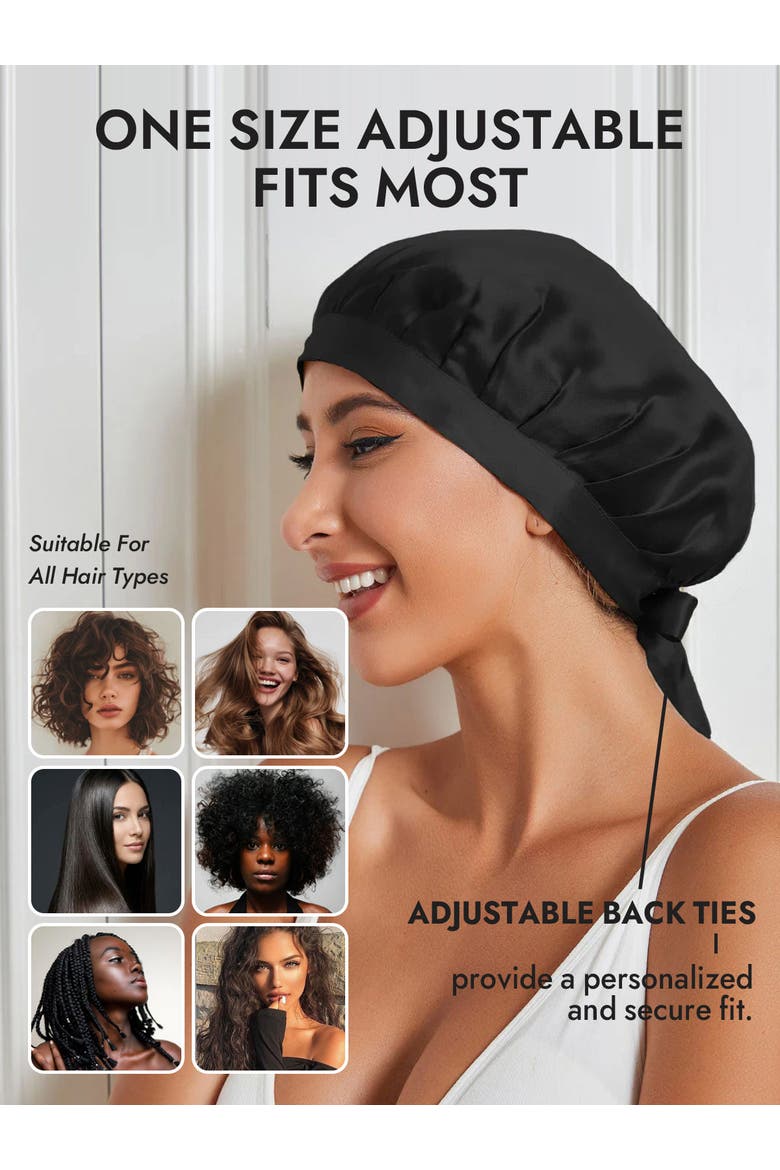 Pure Silk Classic Ribbon Bonnet, Alternate, color, Black