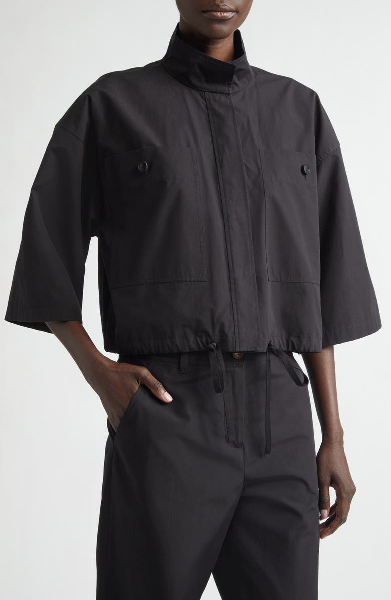 Lafayette 148 New York Oversize Cotton Poplin Crop Shirt Jacket, Alternate, color, Black