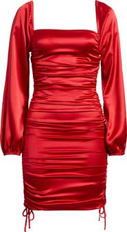 Jump Apparel Ruched Off the Shoulder Long Sleeve Satin Minidress