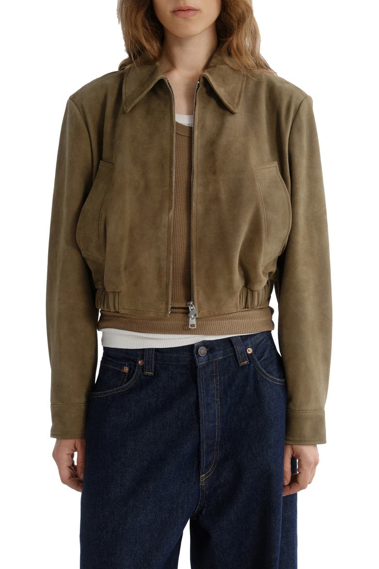 x Shoreditch Ski Club Nahla Suede Jacket, Main, color, CANOPY MD DUSKY GREEN