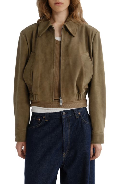 Agolde X Shoreditch Ski Club Nahla Suede Jacket In Canopy Md Dusky Green